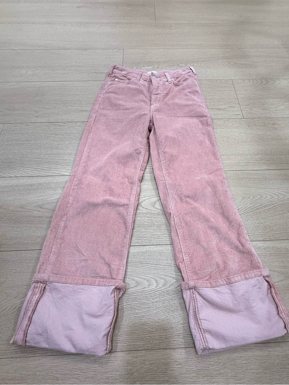 Pilcro Pink Corduroy Wide Leg Cuff Jeans Pants Size 26 Y2K